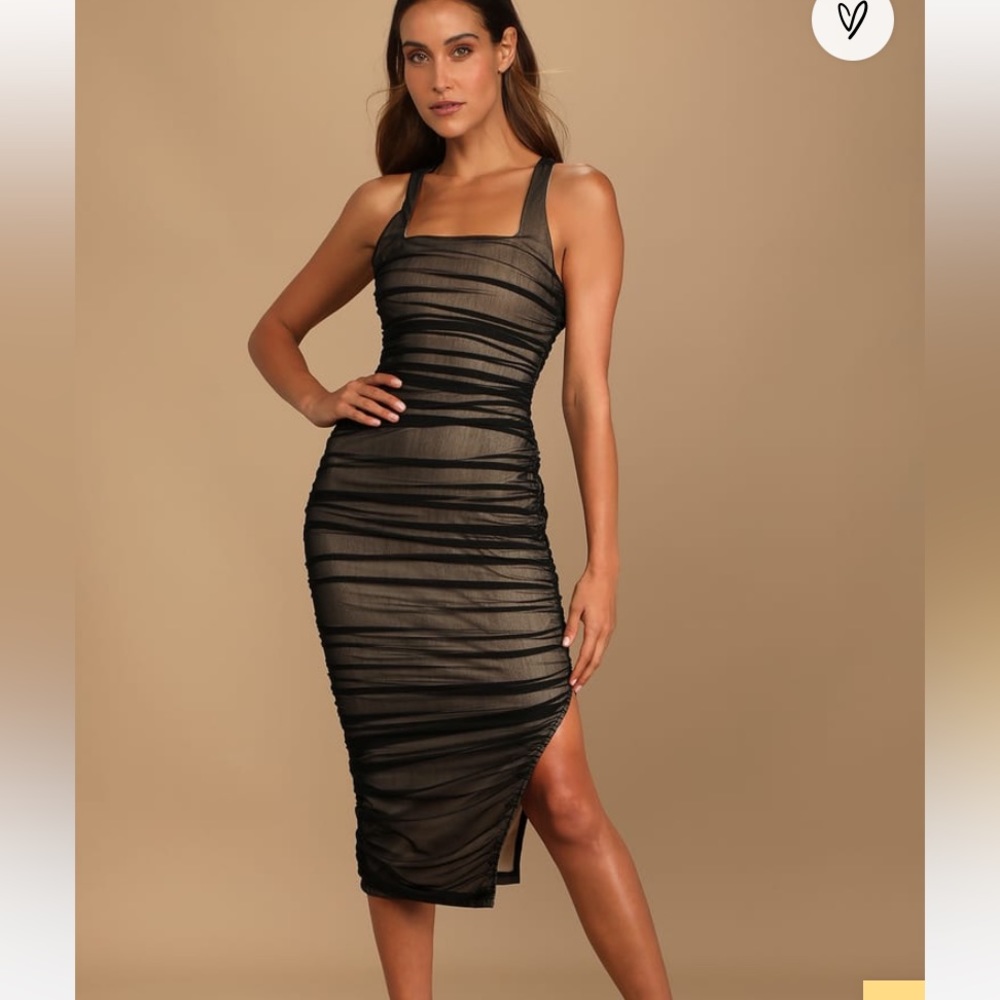 Here to Dazzle Coral Metallic Ruched Mesh Bodycon Midi Dress
